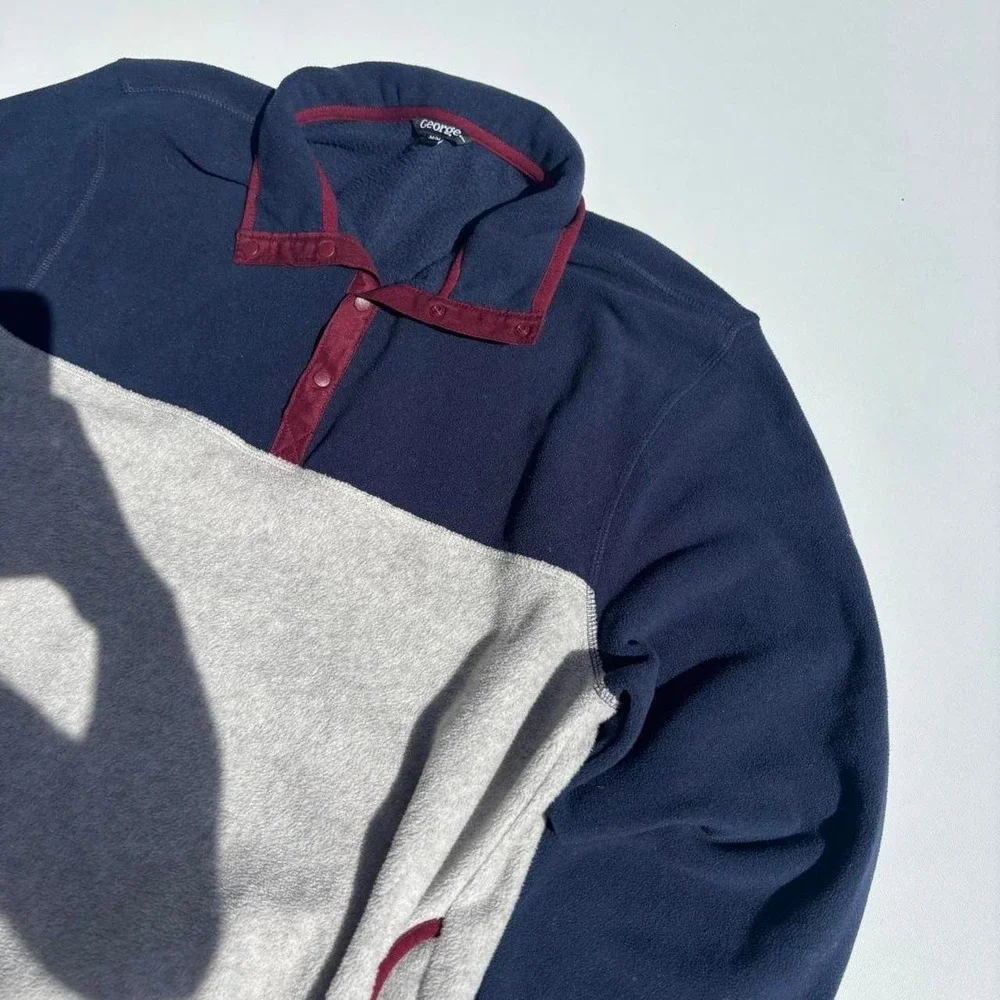 George navy blue and gray color-blocked fleece jumper with burgundy trim - M - Picture 2 of 6